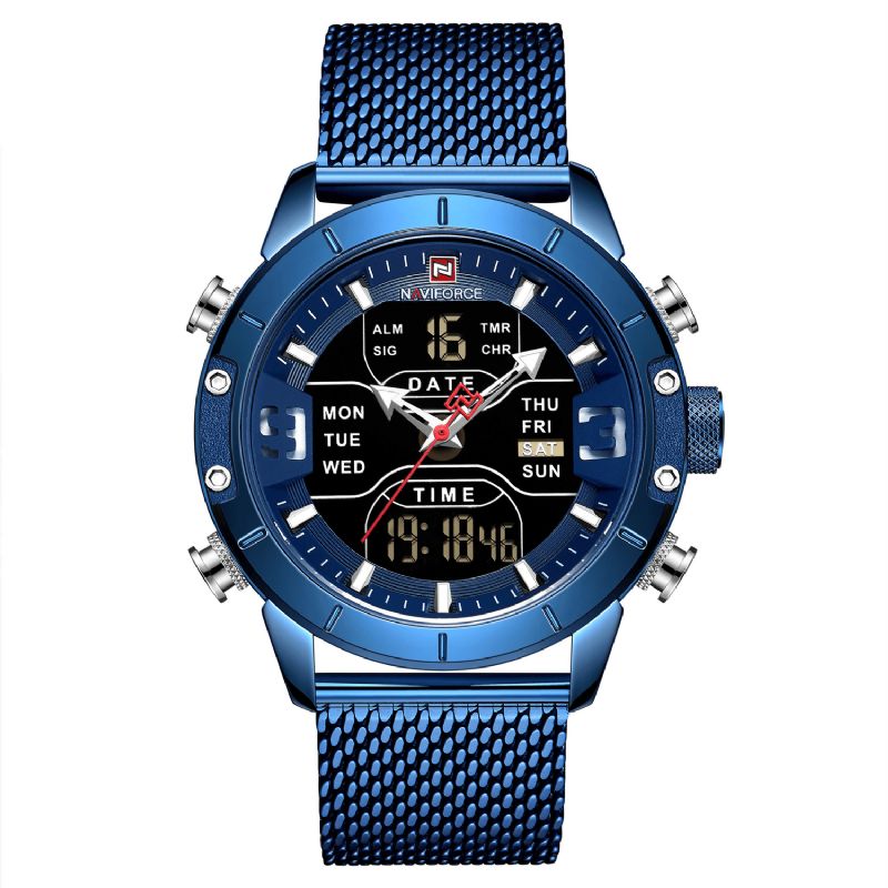 Naviforce 9153 Vandtæt Dual Display Watch Calendar Full Steel Business Herre Digital Watch