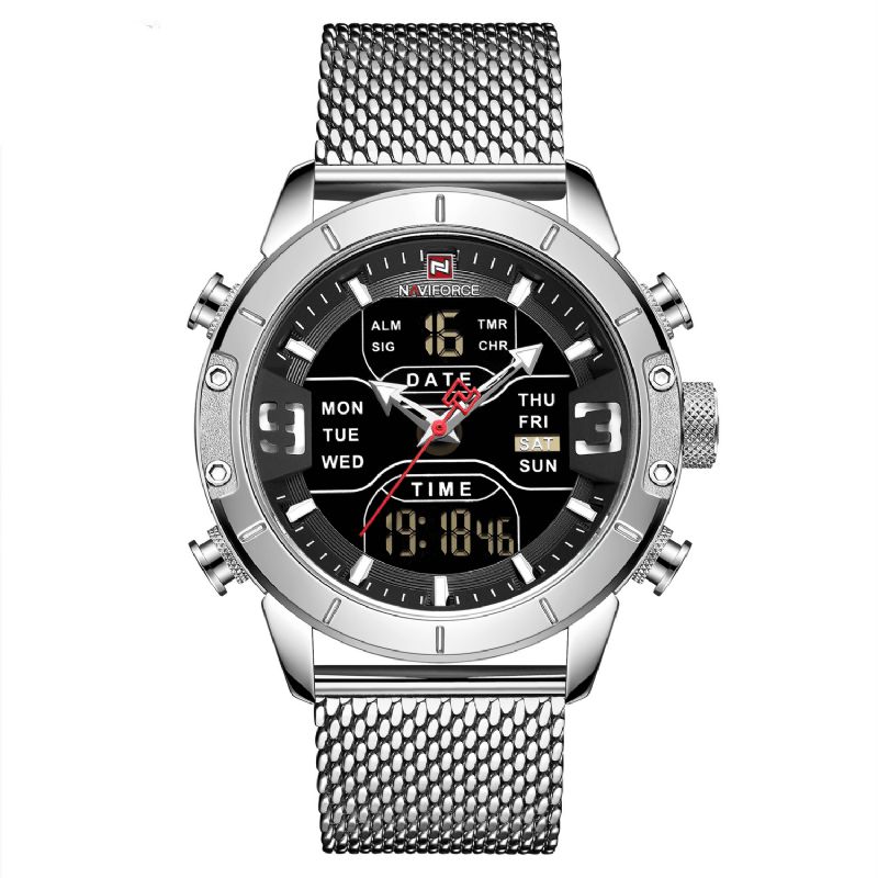 Naviforce 9153 Vandtæt Dual Display Watch Calendar Full Steel Business Herre Digital Watch