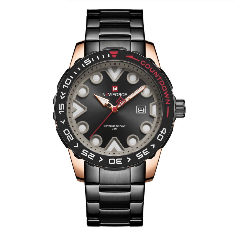 Naviforce 9178 Full Steel Lysende Display Herre Armbåndsur Dato Vis Quartz Ure