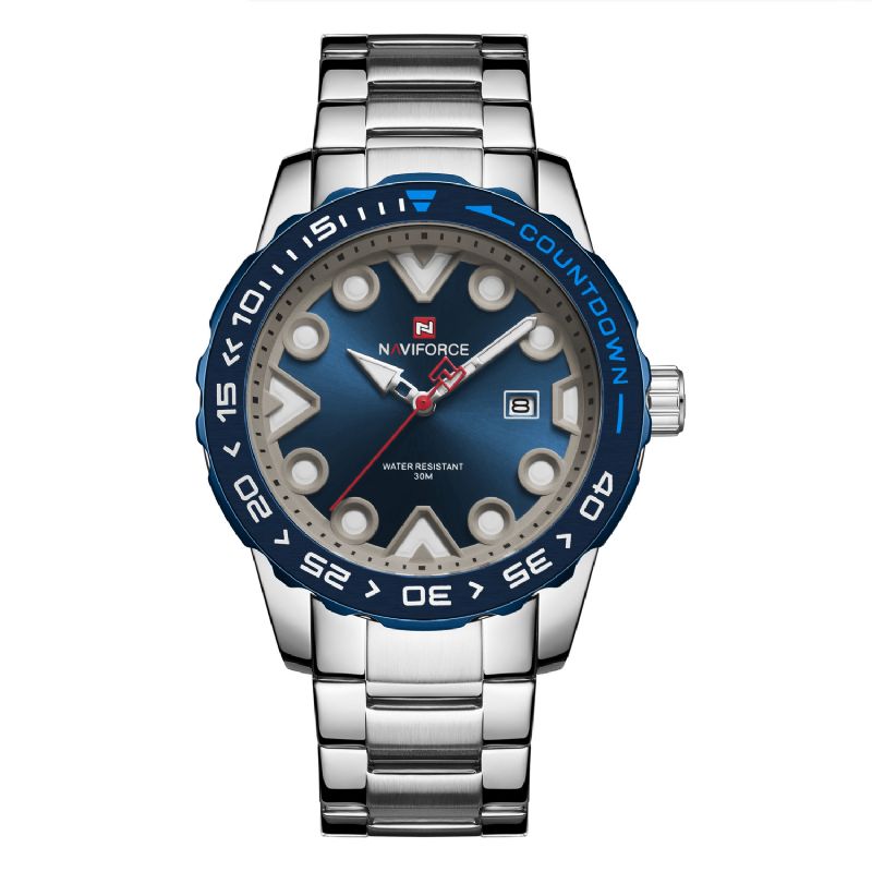 Naviforce 9178 Full Steel Lysende Display Herre Armbåndsur Dato Vis Quartz Ure