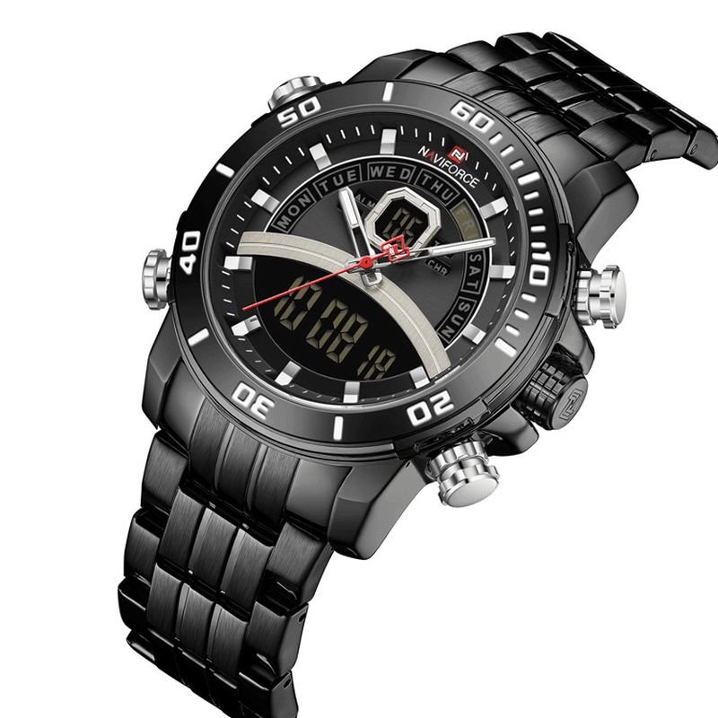 Naviforce 9181S Full Steel Dual Display Chronograph Herrearmbåndsur Lysende Hånd Kvartsur