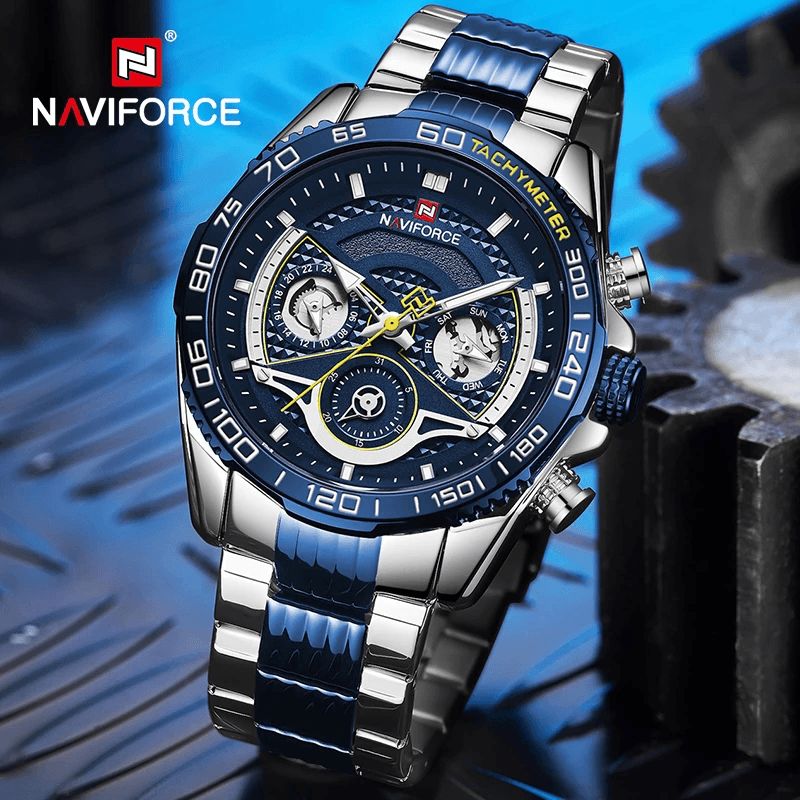 Naviforce 9185 Luminous Display Calendar Fuldt Steel Quartz ur Moderigtige Vandtætte Herreure