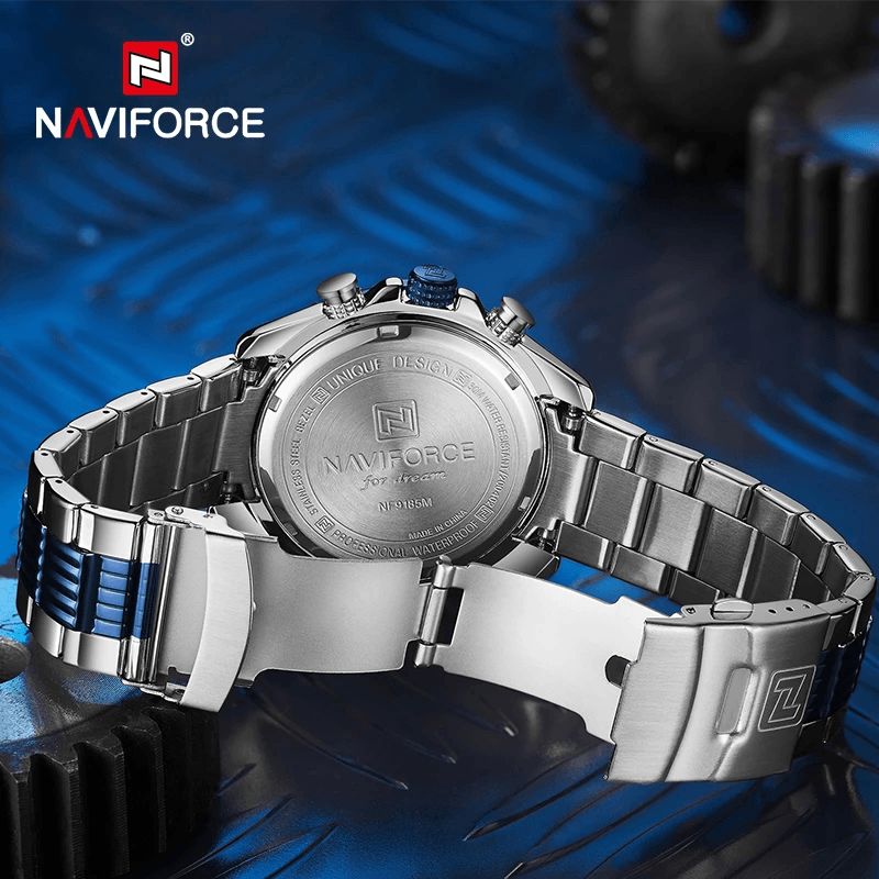 Naviforce 9185 Luminous Display Calendar Fuldt Steel Quartz ur Moderigtige Vandtætte Herreure