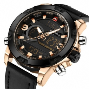 Naviforce Nf9097 Mode Herre Dual Display Watch Luksus Læderrem Sportsur