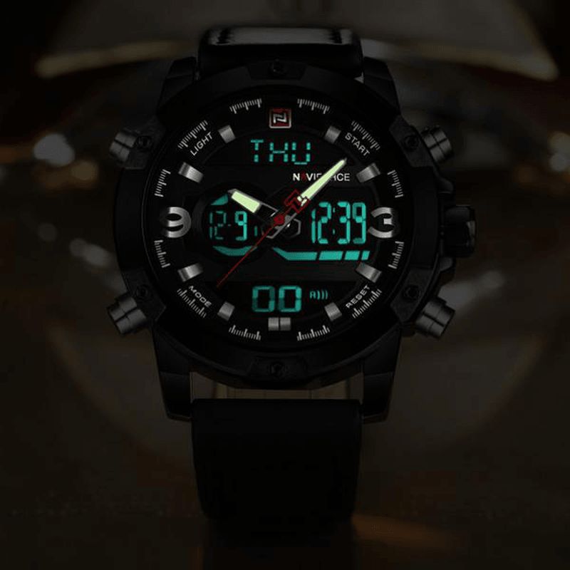 Naviforce Nf9097 Mode Herre Dual Display Watch Luksus Læderrem Sportsur