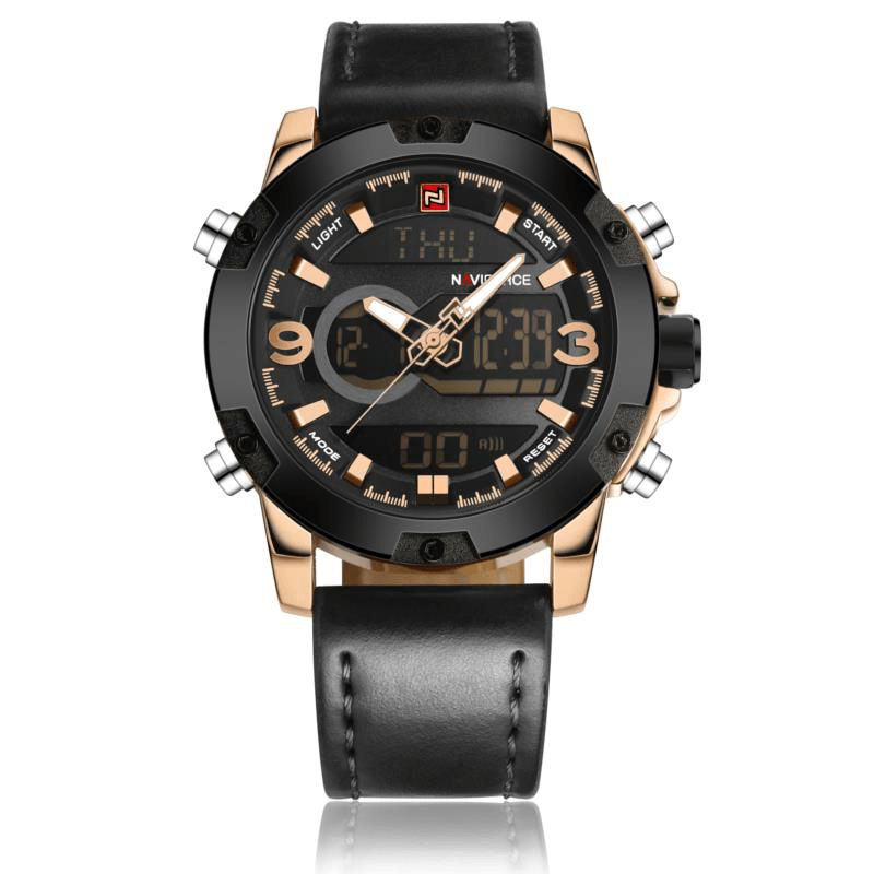 Naviforce Nf9097 Mode Herre Dual Display Watch Luksus Læderrem Sportsur