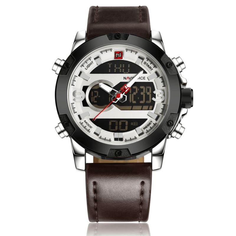 Naviforce Nf9097 Mode Herre Dual Display Watch Luksus Læderrem Sportsur