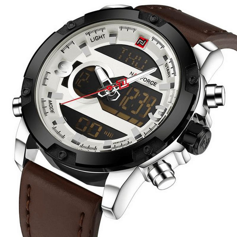 Naviforce Nf9097 Mode Herre Dual Display Watch Luksus Læderrem Sportsur