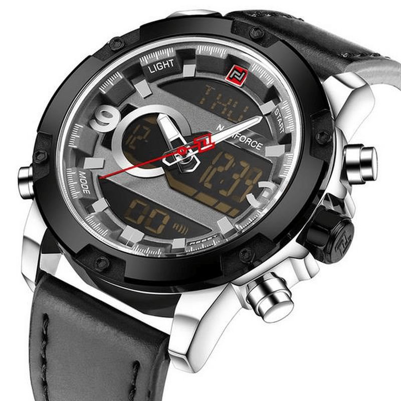 Naviforce Nf9097 Mode Herre Dual Display Watch Luksus Læderrem Sportsur