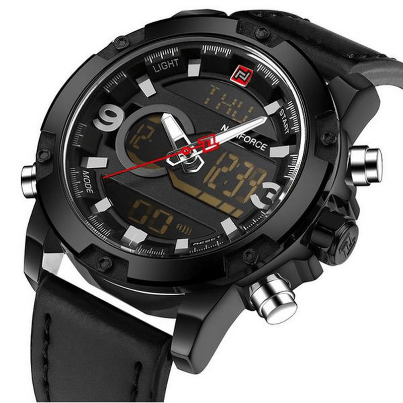 Naviforce Nf9097 Mode Herre Dual Display Watch Luksus Læderrem Sportsur