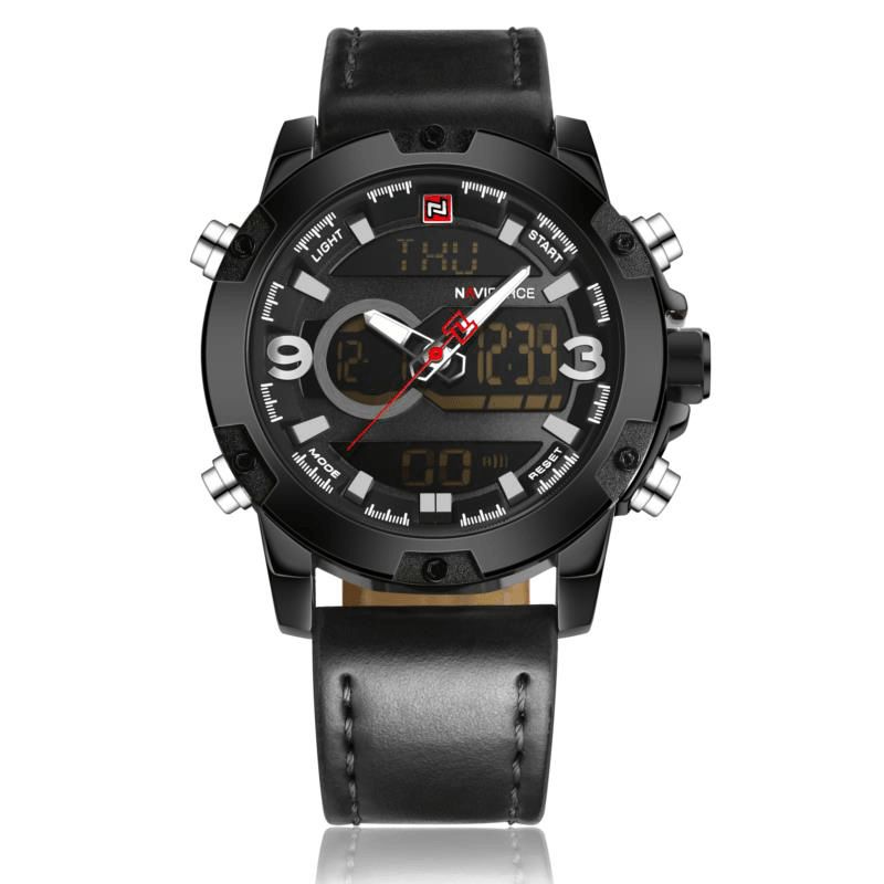 Naviforce Nf9097 Mode Herre Dual Display Watch Luksus Læderrem Sportsur