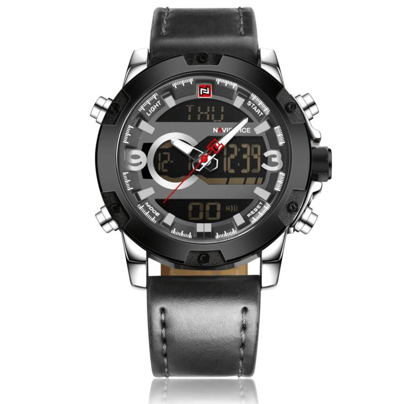 Naviforce Nf9097 Mode Herre Dual Display Watch Luksus Læderrem Sportsur