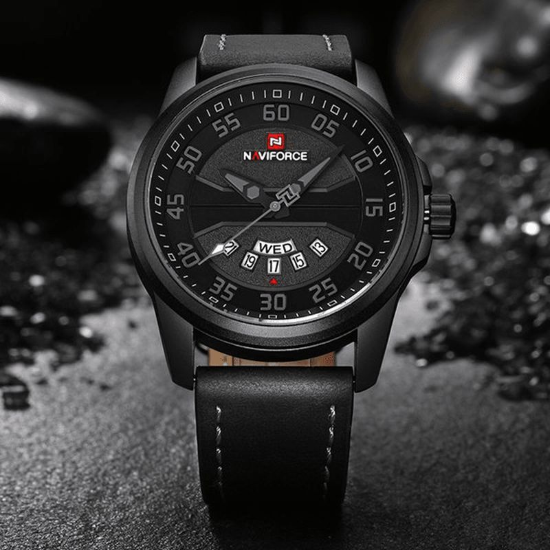 Naviforce Nf9124 Herreur Læderrem Simple Dial Kvartsarmbåndsur Til Mænd