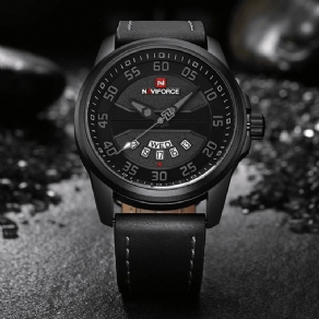 Naviforce Nf9124 Herreur Læderrem Simple Dial Kvartsarmbåndsur Til Mænd