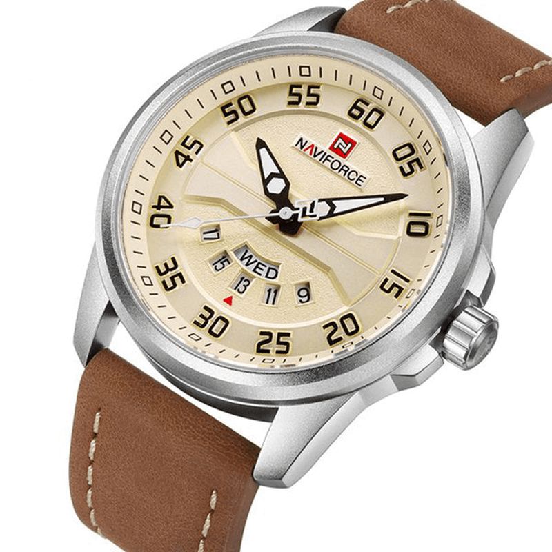 Naviforce Nf9124 Herreur Læderrem Simple Dial Kvartsarmbåndsur Til Mænd