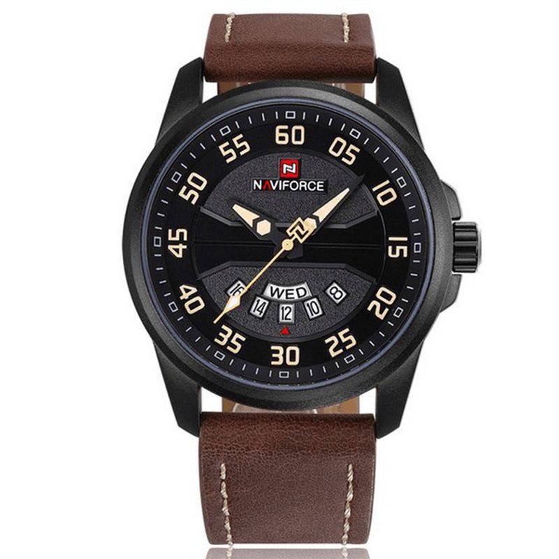 Naviforce Nf9124 Herreur Læderrem Simple Dial Kvartsarmbåndsur Til Mænd