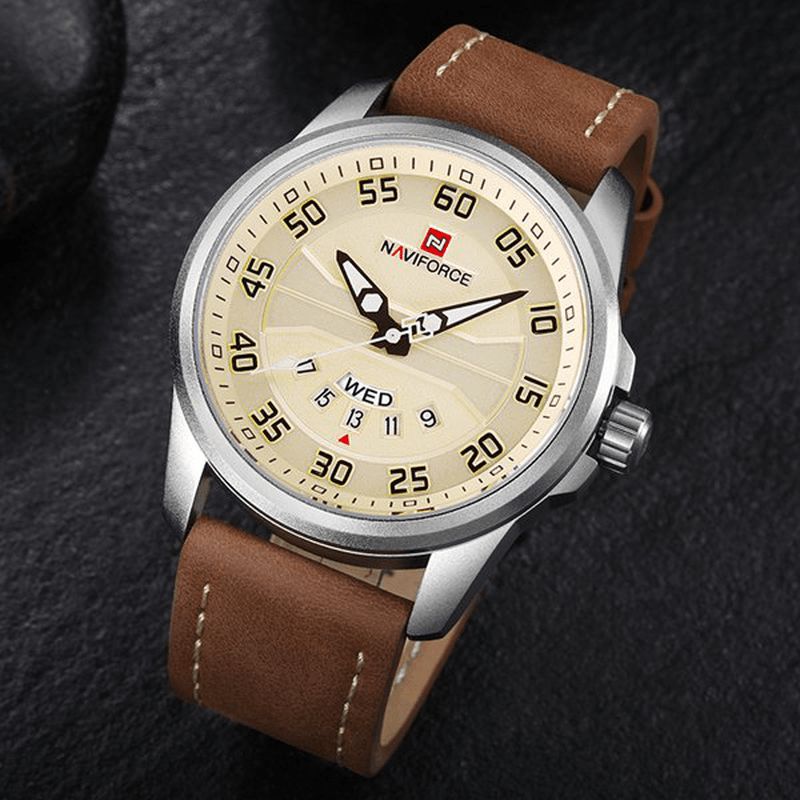 Naviforce Nf9124 Herreur Læderrem Simple Dial Kvartsarmbåndsur Til Mænd