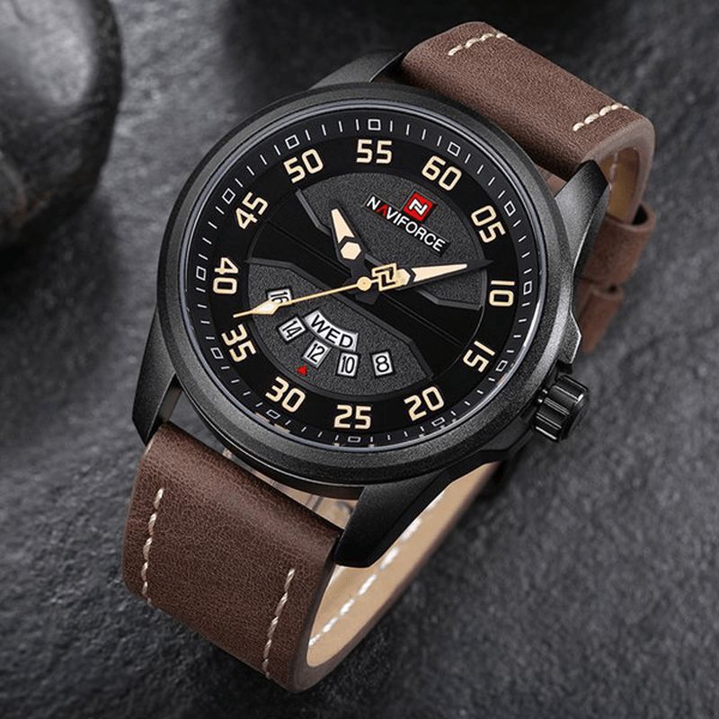 Naviforce Nf9124 Herreur Læderrem Simple Dial Kvartsarmbåndsur Til Mænd