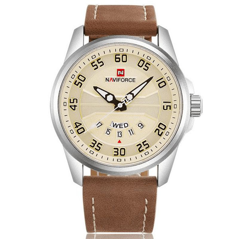 Naviforce Nf9124 Herreur Læderrem Simple Dial Kvartsarmbåndsur Til Mænd