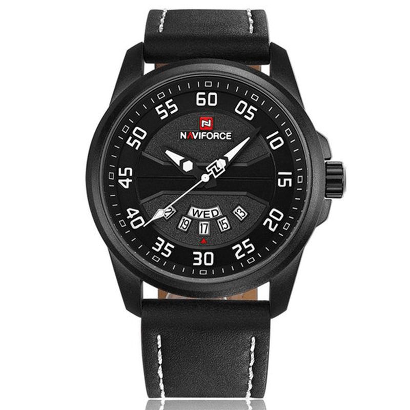 Naviforce Nf9124 Herreur Læderrem Simple Dial Kvartsarmbåndsur Til Mænd