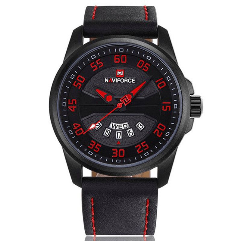 Naviforce Nf9124 Herreur Læderrem Simple Dial Kvartsarmbåndsur Til Mænd