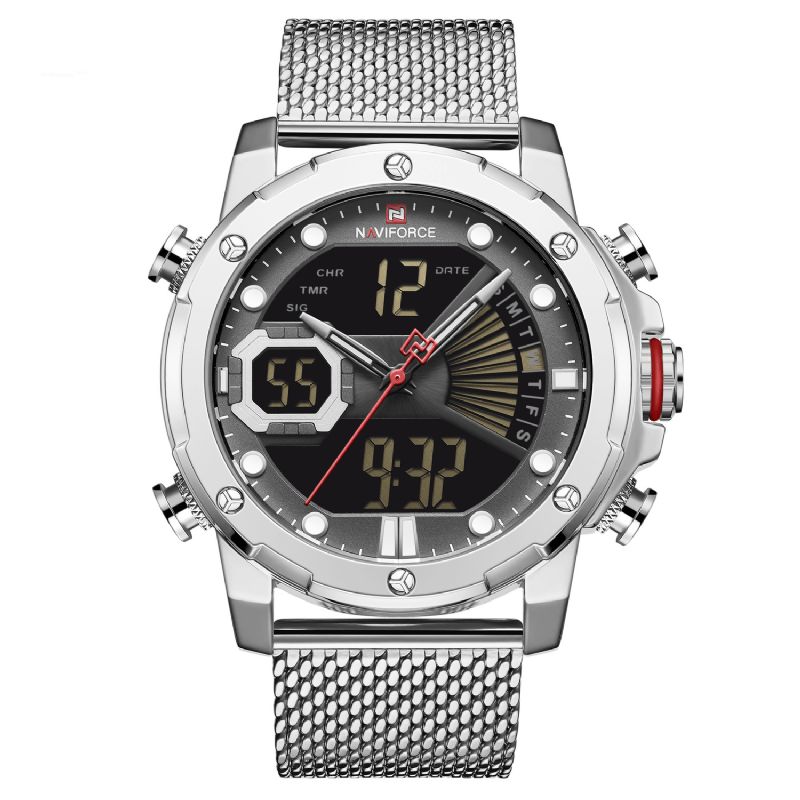 Naviforce Nf9172S Lysende Håndfuld Stålbånd Herrearmbåndsur Datovisning Quartz ur