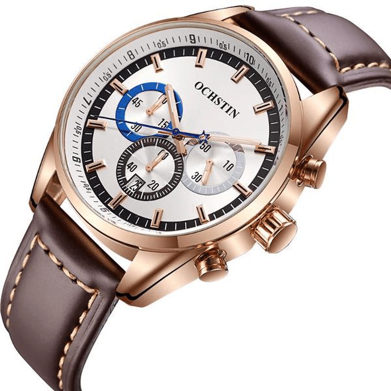 Ochstin 6046G Herre Quartz ur Luxury Læderrem Business Watch