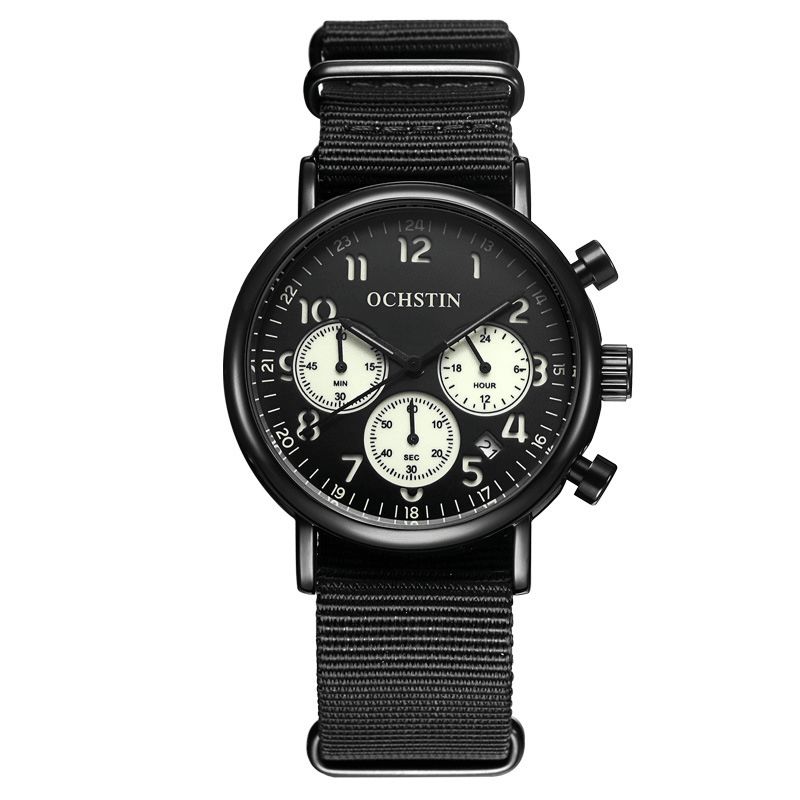 Ochstin Gq081A Chronograph Casual Style Herrearmbåndsur Ægte Læderbånd Kvartsur