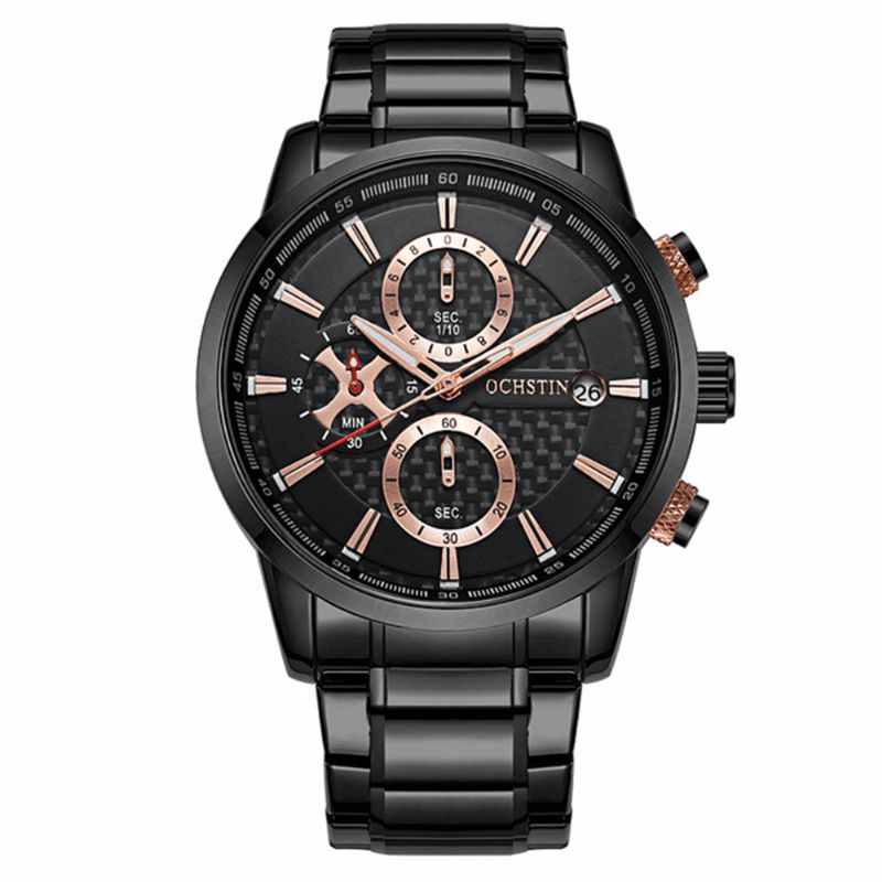 Ochstin Gq085 Vandtæt Fuldt Stål Herrearmbåndsur Business Style Dato Display Quartz ur