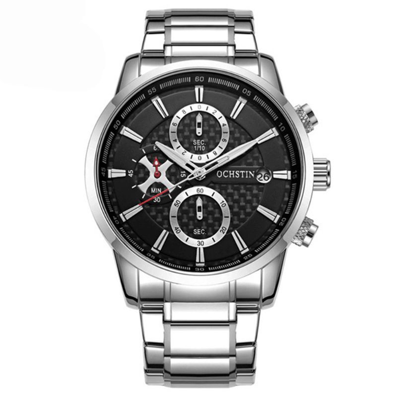 Ochstin Gq085 Vandtæt Fuldt Stål Herrearmbåndsur Business Style Dato Display Quartz ur