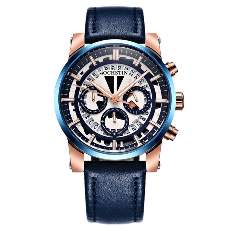 Ochstin Gq6110A Lysende Display Til Mænd Armbåndsur Chronograph Læderrem Quartz Ure