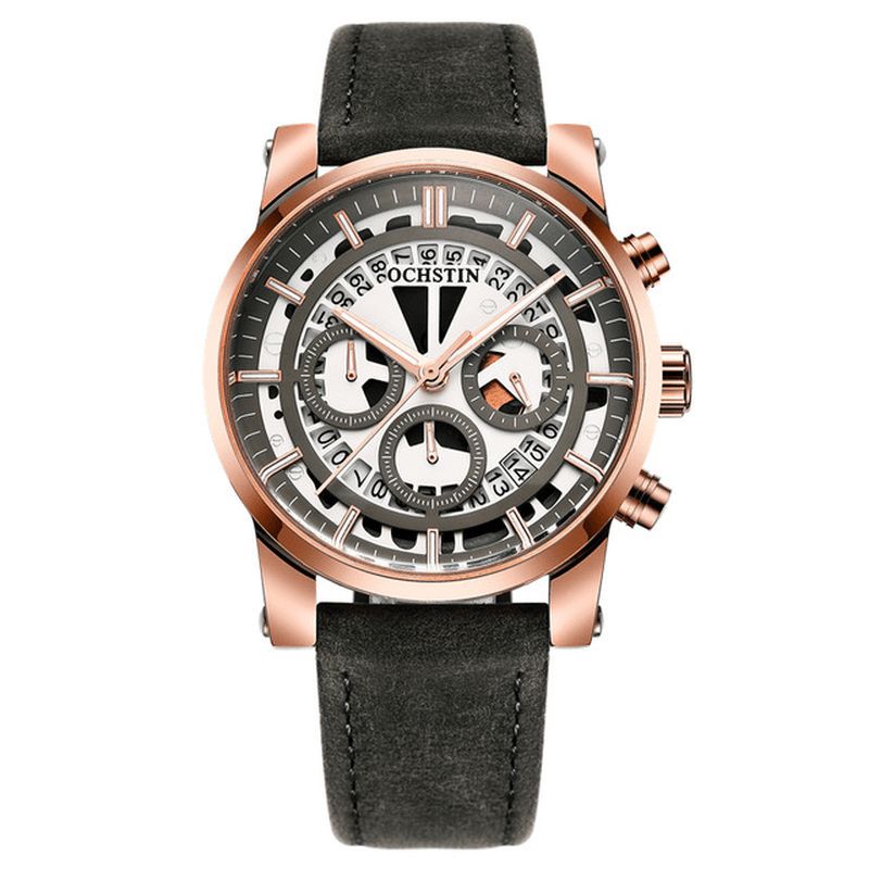 Ochstin Gq6110A Lysende Display Til Mænd Armbåndsur Chronograph Læderrem Quartz Ure