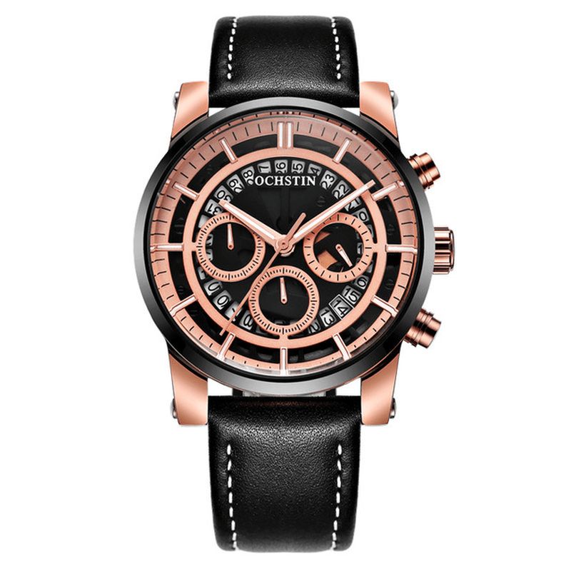 Ochstin Gq6110A Lysende Display Til Mænd Armbåndsur Chronograph Læderrem Quartz Ure