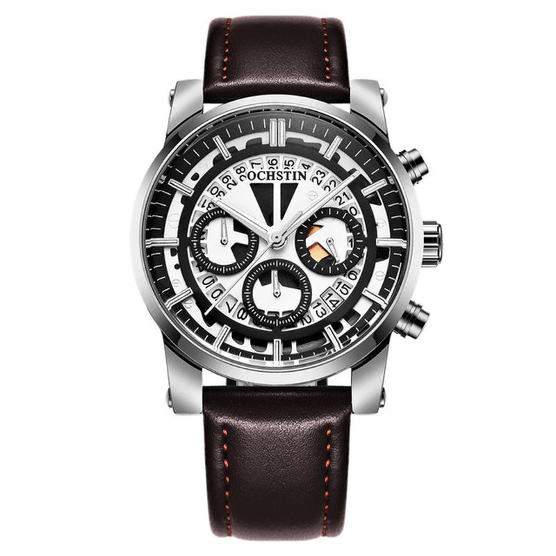 Ochstin Gq6110A Lysende Display Til Mænd Armbåndsur Chronograph Læderrem Quartz Ure