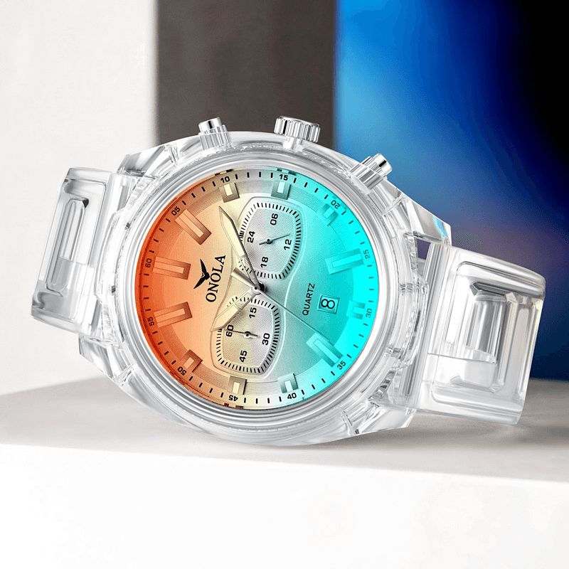 Onola On6812 Mode Herreur Transparent Case Dato Display Chronograph Creative Trend Quartz ur