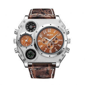 Oulm 1349 Dual Time Zones Creative Quartz ur Big Dial Military Style Herreure