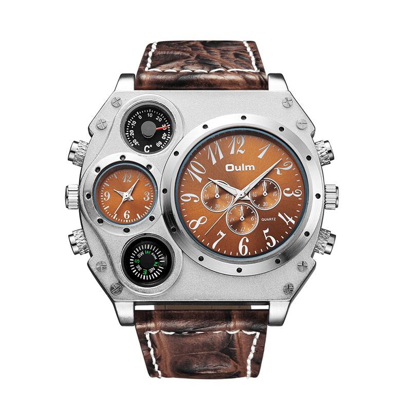 Oulm 1349 Dual Time Zones Creative Quartz ur Big Dial Military Style Herreure