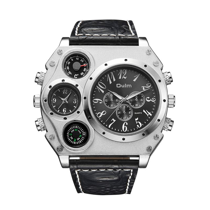 Oulm 1349 Dual Time Zones Creative Quartz ur Big Dial Military Style Herreure