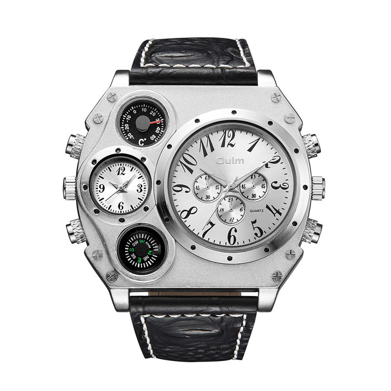 Oulm 1349 Dual Time Zones Creative Quartz ur Big Dial Military Style Herreure