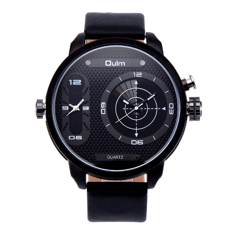 Oulm 3221B Dual Time Zone Big Dial Creative Watch Unikt Design Kvartsure Til Mænd