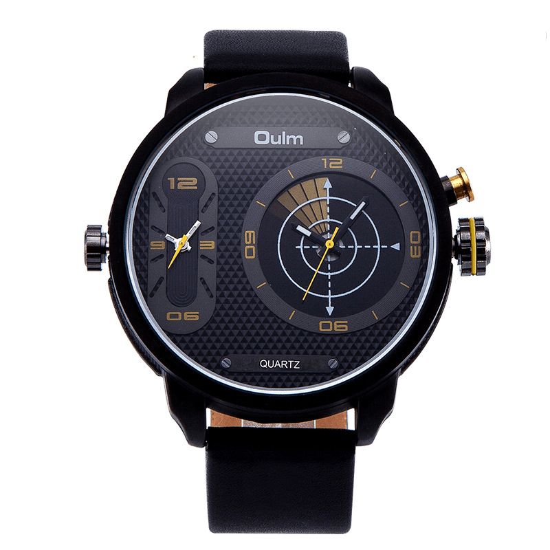 Oulm 3221B Dual Time Zone Big Dial Creative Watch Unikt Design Kvartsure Til Mænd