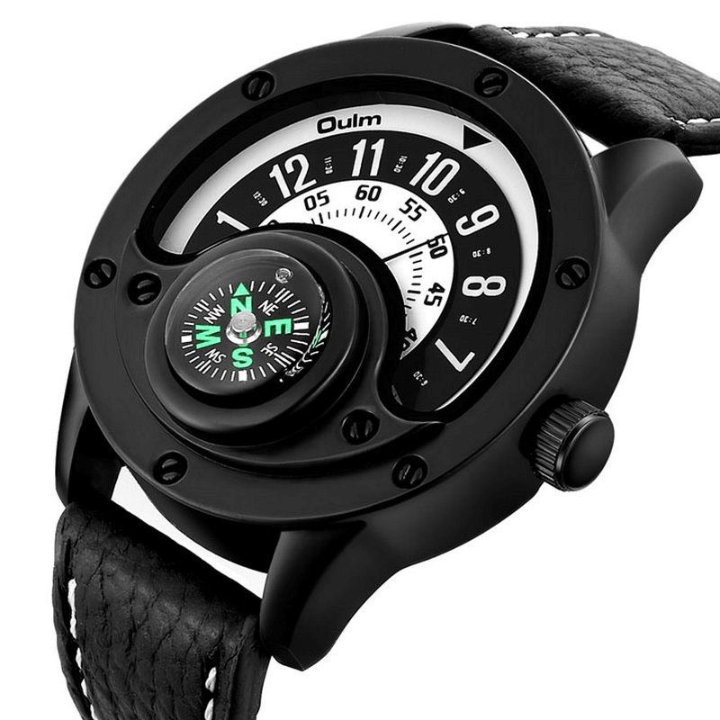 Oulm 3880 Compass Creative Armbåndsur Moderigtigt Læderbånd Quartz ur