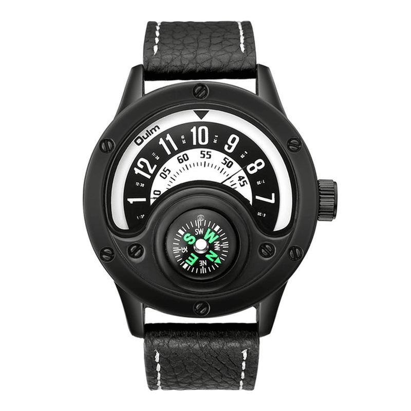 Oulm 3880 Compass Creative Armbåndsur Moderigtigt Læderbånd Quartz ur