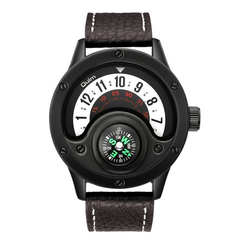 Oulm 3880 Compass Creative Armbåndsur Moderigtigt Læderbånd Quartz ur