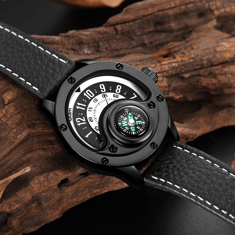 Oulm 3880 Compass Creative Armbåndsur Moderigtigt Læderbånd Quartz ur