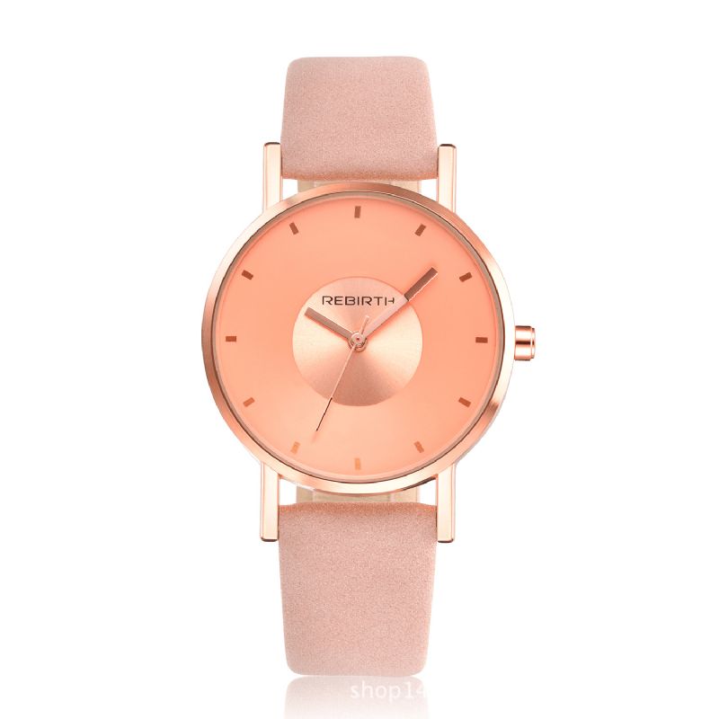 Rebirth Re055 Rose Gold Case Kvinder Armbåndsur Casual Style Gave Læderrem Quartz Ure