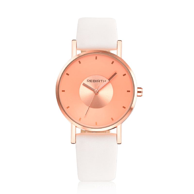 Rebirth Re055 Rose Gold Case Kvinder Armbåndsur Casual Style Gave Læderrem Quartz Ure