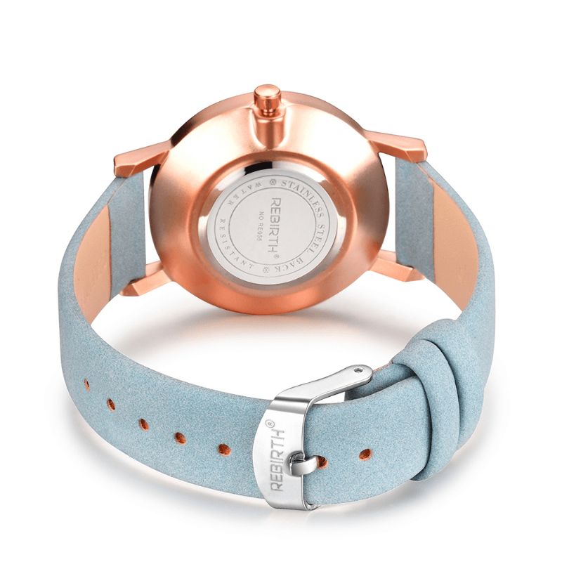 Rebirth Re055 Rose Gold Case Kvinder Armbåndsur Casual Style Gave Læderrem Quartz Ure