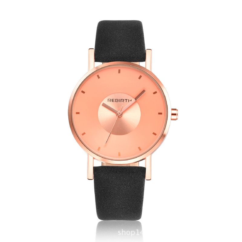 Rebirth Re055 Rose Gold Case Kvinder Armbåndsur Casual Style Gave Læderrem Quartz Ure