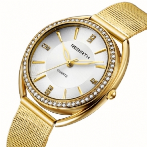 Rebirth Re115 Diamond Dial Case Damer Armbåndsur Fuldt Stål Elegant Design Quartz ur